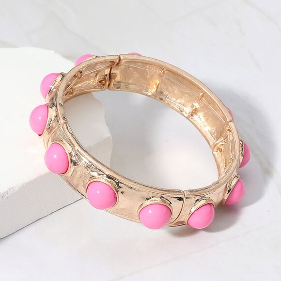 Baroque Vibe Gold Stretch Bangle Bracelets with Colorful Geometric Stones NEW - Picture 9 of 16